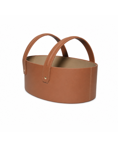 Oval Leather Basket with Handles