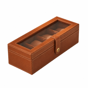 Premium Leather Watch Organizer Box with Glass Lid | 4-Slot Watch Storage Case